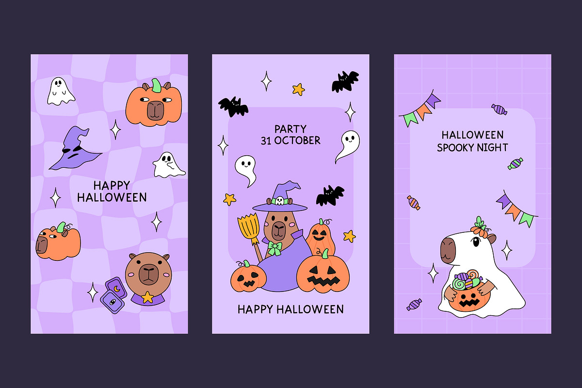 3 Halloween Social Media Templates, a Social Media Template by Viaireshop