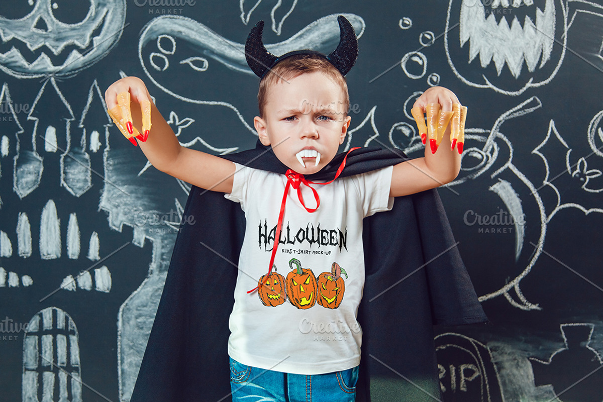 Halloween Kids T-Shirt Mock-Up, a Shirt Mockup by Freeman Studio (Photo 6 of 19)