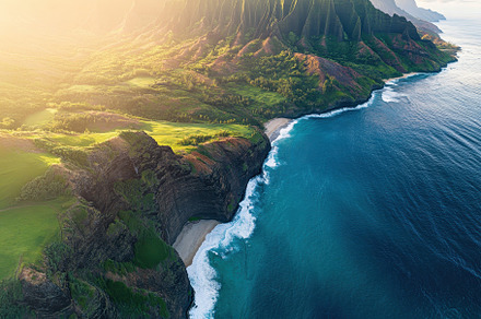 Stunning aerial view of ocean cliffs, a Photo by Iftikhar Alam