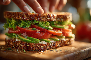 Delicious Avocado Tomato Sandwich on, a Photo by Pixeness Studio
