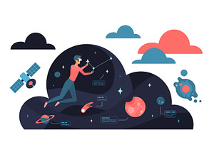 Man exploring virtual reality space, a Technology Illustration by Lemberg Vector