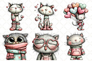 Quirky Valentine Cat Clipart Bundle, an Illustration by Black Bird Studio (Thumbnail 3 of 6)