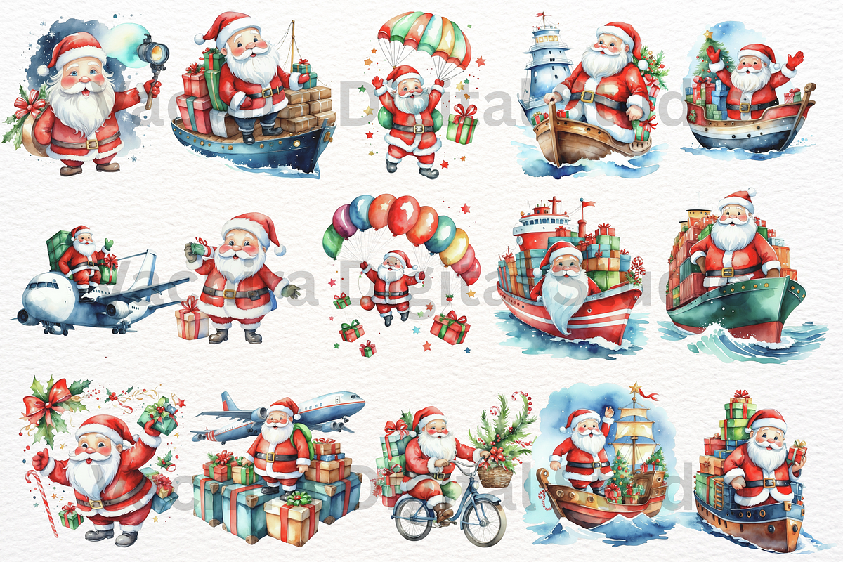 Watercolor Santa Clipart Bundle, a Seasonal Illustration by Vachira Digital Studio (Photo 2 of 8)