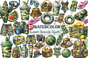 Camouflage Summer Elements Clipart, an Illustration by Rose Art