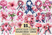 Pink Flowers Breast Cancer Awareness, a Seasonal Illustration by Rose Art (Thumbnail 1 of 3)