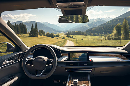 Beautiful illustration with black view countryside interior vehi, a Transportation Photo by ImageMir