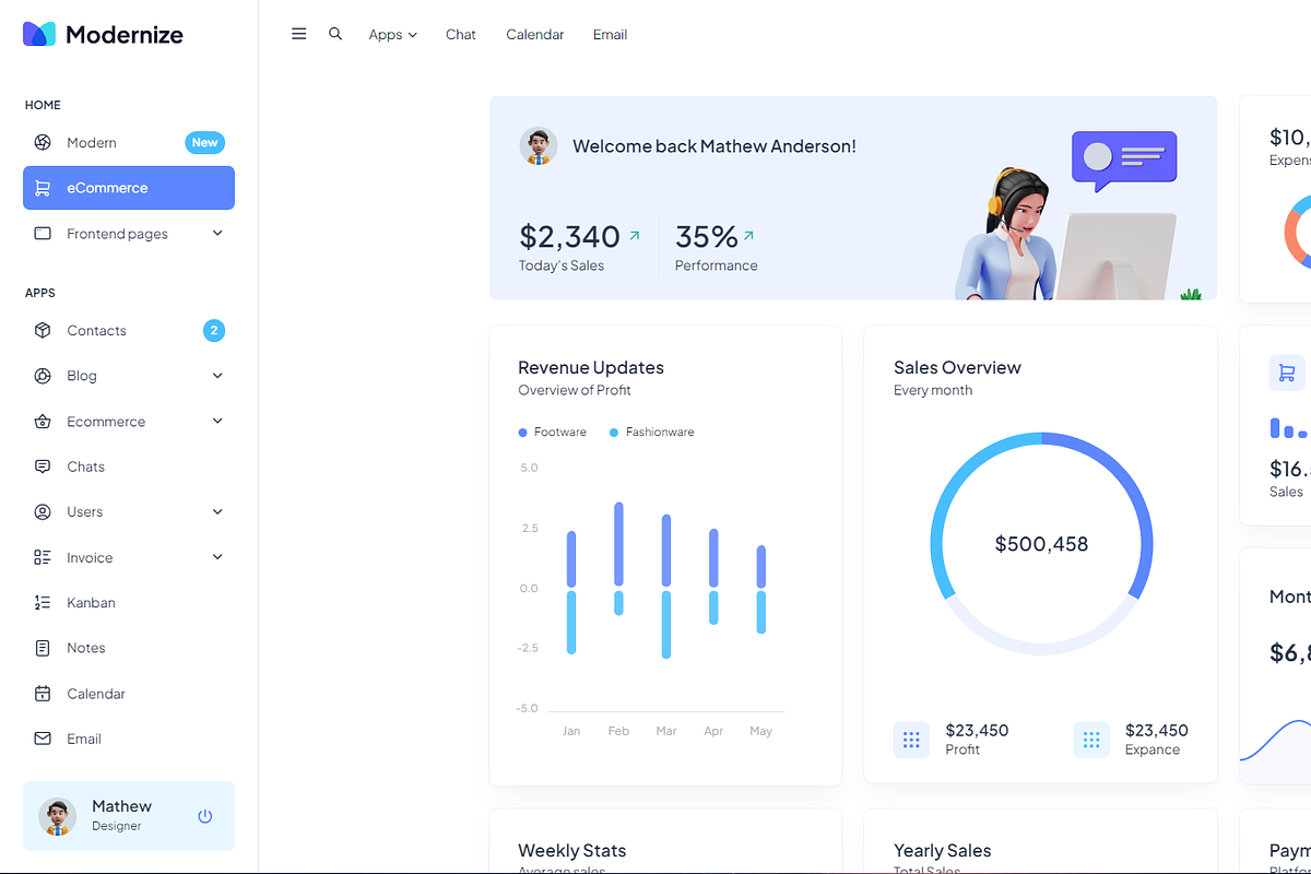 Modernize React MUI Admin Dashboard, a React Template by AdminMart (Photo 9 of 15)