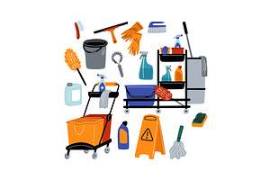 Cartoon cleaning service equipment, an Object Illustration by Vectorbuum