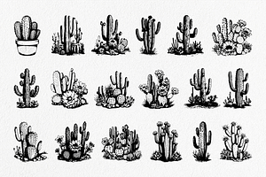 Cactus Hand-Drawn Vintage Set