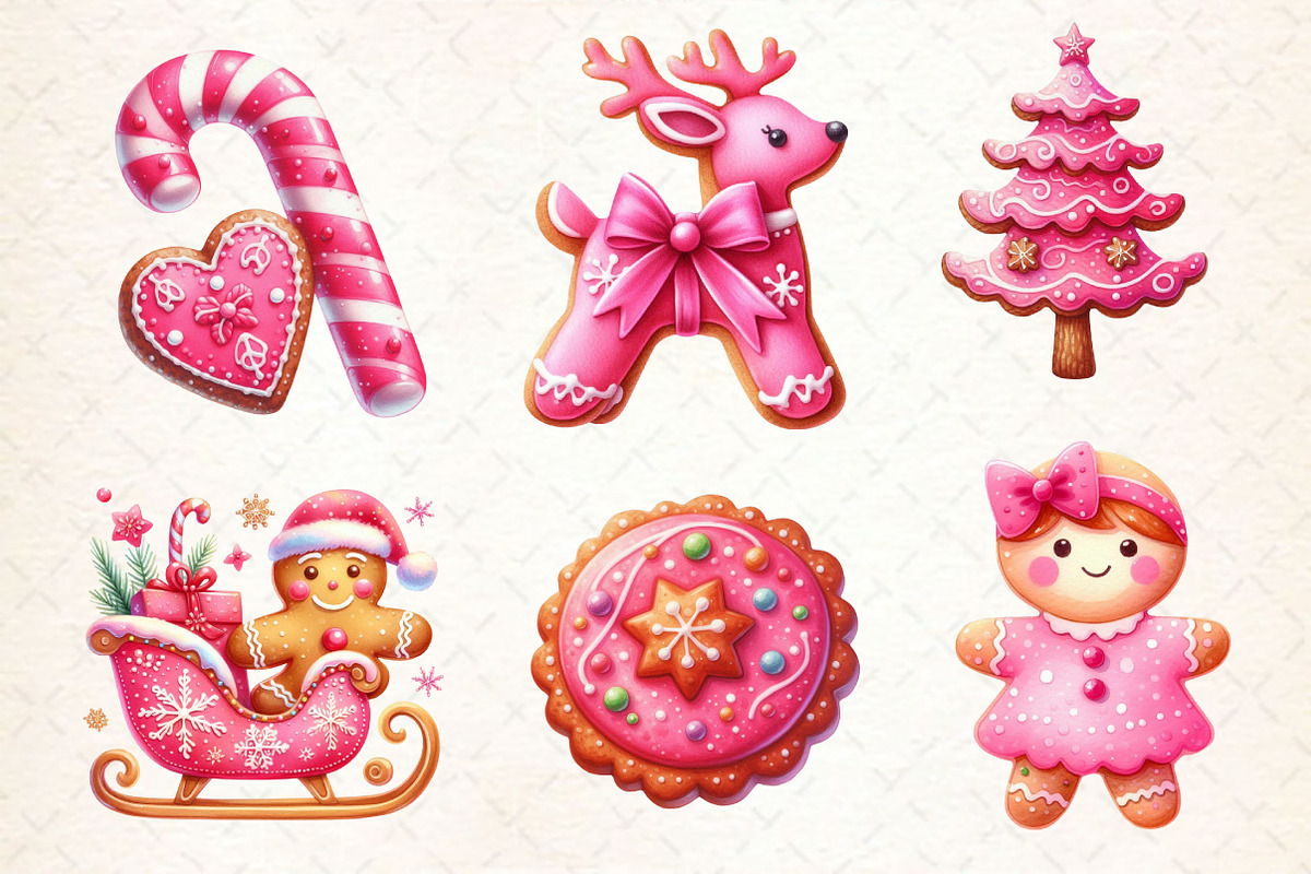 Christmas Pink Gingerbread Clipart, a Work Illustration by Dream Creation (Photo 3 of 5)