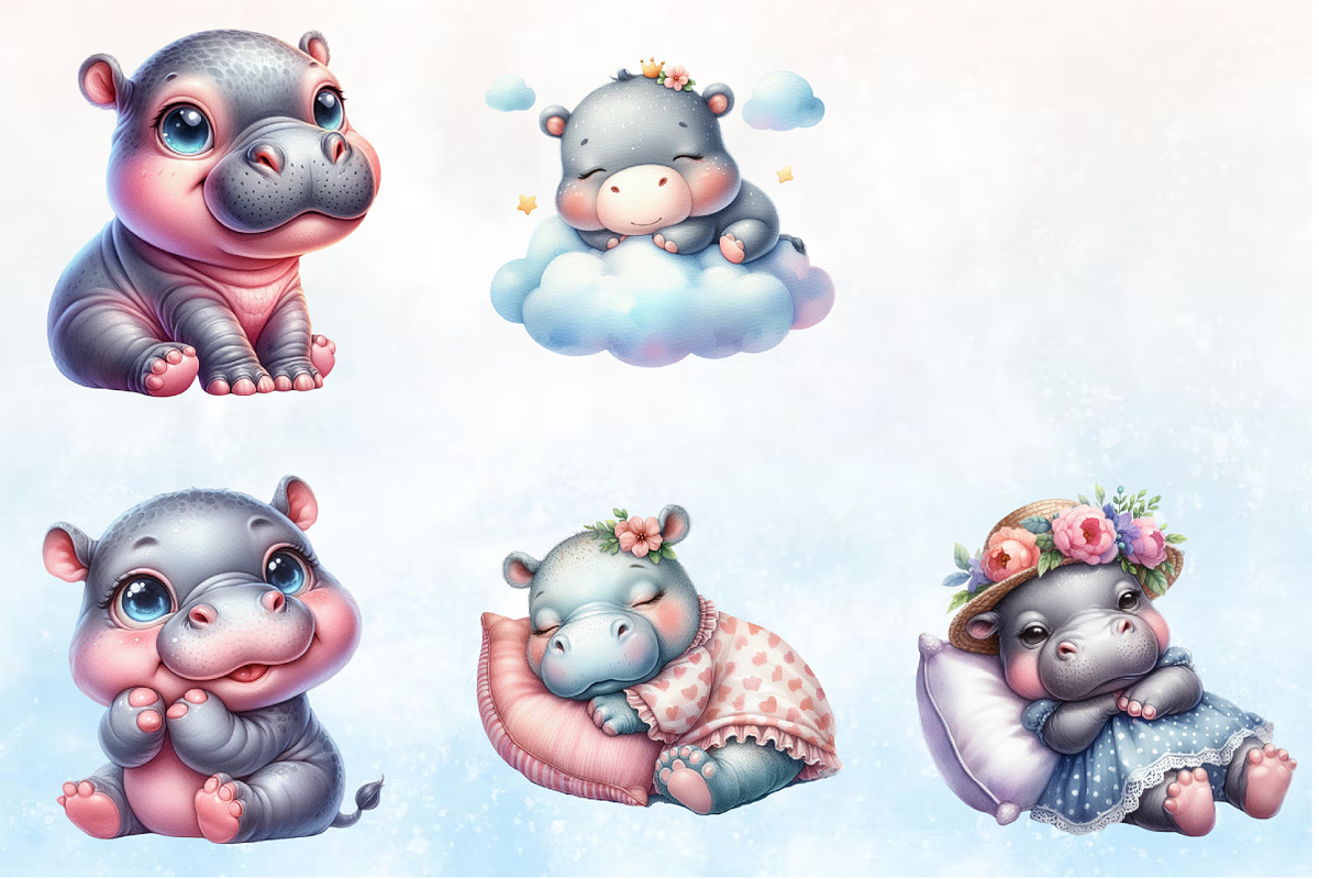 Adorable Baby Hippo Clipart, a Seasonal Illustration by Rose Art (Photo 3 of 6)