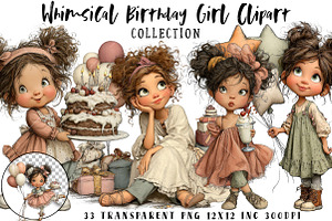 Whimsical Birthday Girl Clipart PNG, an Illustration by OK Design