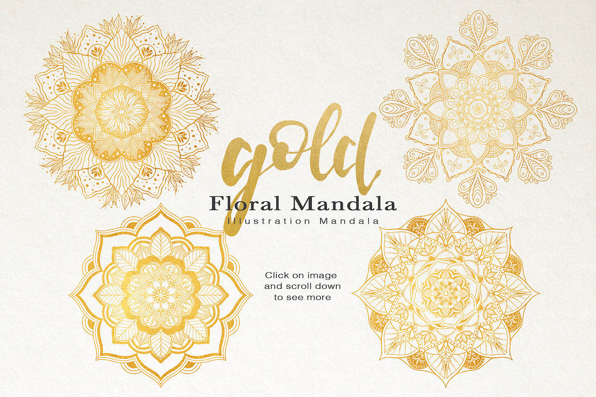 Watercolor & Gold Floral Mandala, a Decorative Illustration by Papatongartist (Photo 8 of 9)