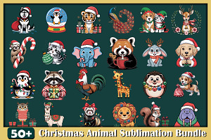 Christmas Animal Sublomation Bundle, an Animal Illustration by protabsorkar11