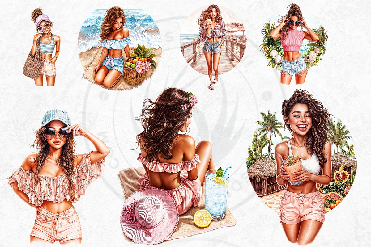 Dreamy Summer girls Clipart Set, a Person Illustration by ThatsDesignArt (Photo 4 of 10)