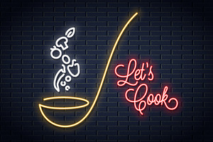 Soup Ladle With Vegetables Neon Sign