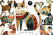 Whimsical Folk Art Cat Clipart, an Animal Illustration by Design Scotch (Thumbnail 1 of 9)