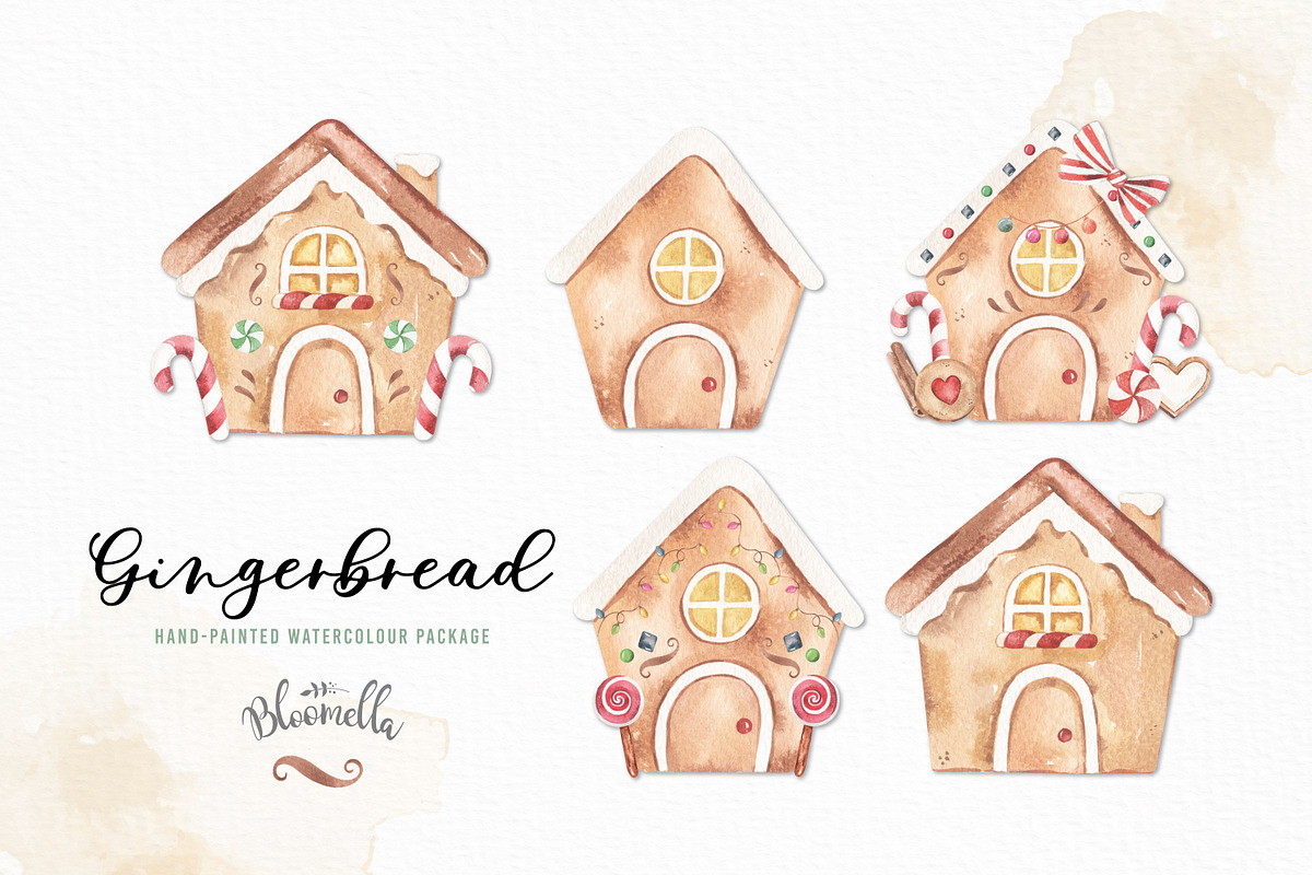 Watercolour Gingerbread Clipart Set, a Decorative Illustration by Bloomella (Photo 6 of 10)