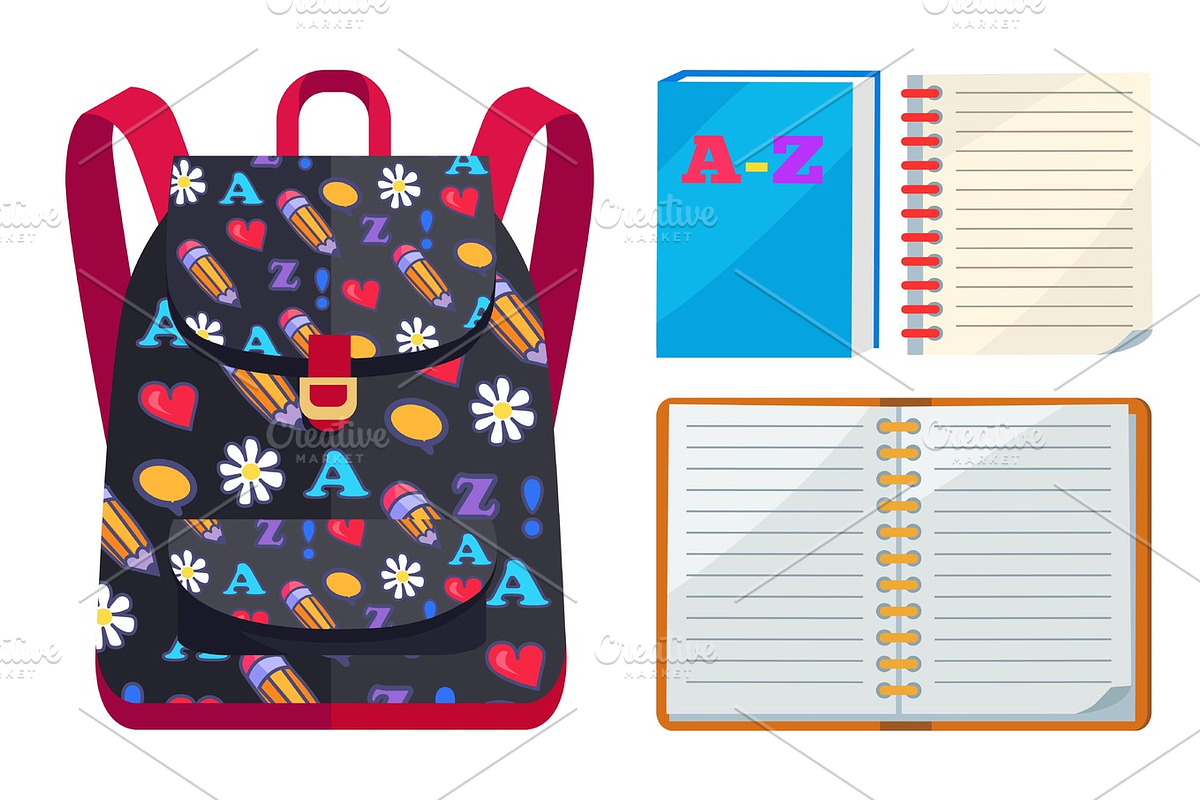 Backpack for Kids with ABC Open Copybook Vector, an Object Graphic by ...