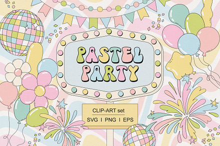 Pastel Groovy Party clipart set, a Decorative Illustration by @olga.angelloz