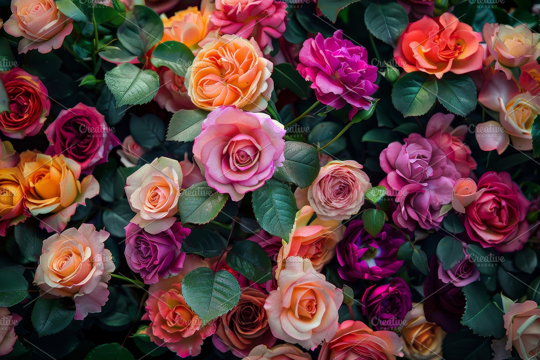 A vibrant collection of roses in a s, a Photo by Tanuart