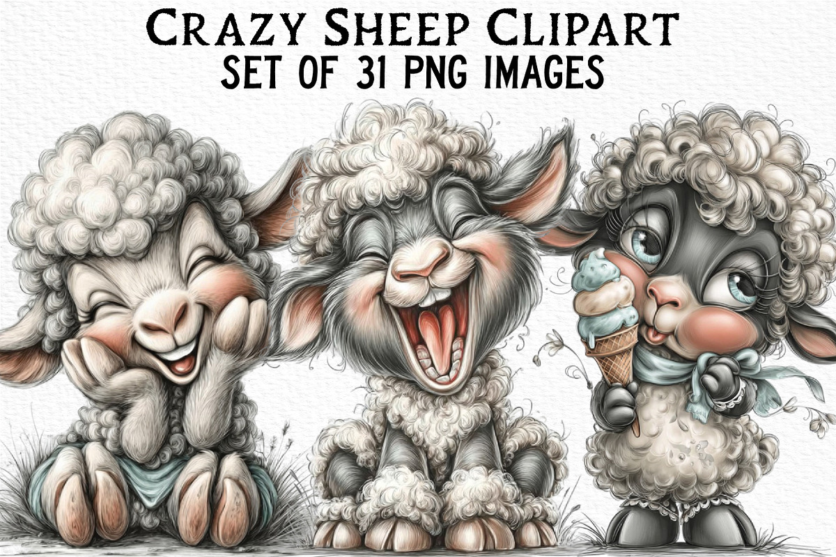 Crazy Sheep Clipart, an Illustration by Craft Nest (Photo 1 of 6)