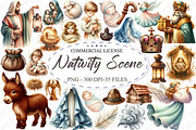 Watercolor Nativity Scene Clipart, an Illustration by designcity5 (Thumbnail 1 of 5)