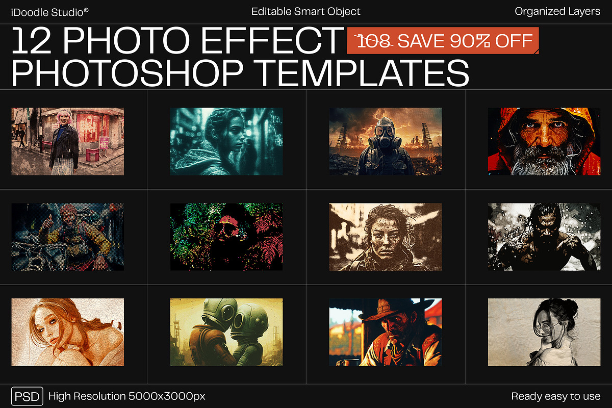 12 Photo Effect Templates, a Layer Style Add-On by iDoodle Studio (Photo 1 of 6)