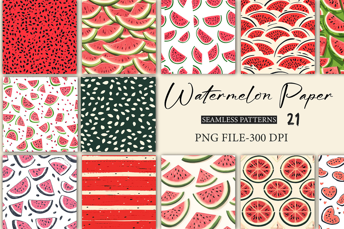 Watermelon Seamless Digital Paper, a Pattern Graphic by Libby Wishes (Photo 1 of 6)