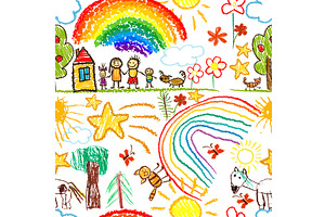 Cute kid doodle pattern. Seamless, a Person Illustration by Nenahliadava Design