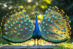 Peacock displaying vibrant feathers, an Animal Photo by Pixeness Studio