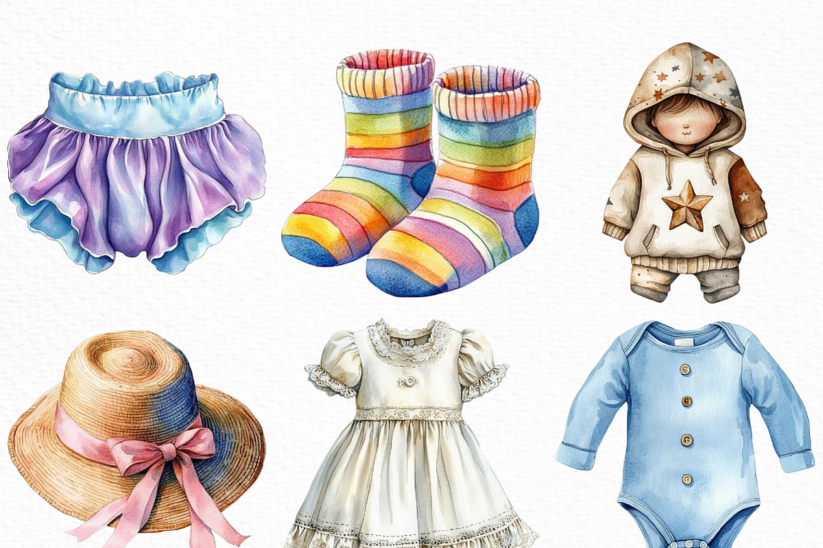 Baby Clothes Watercolor Clipart, an Illustration by Craft Nest (Photo 4 of 6)