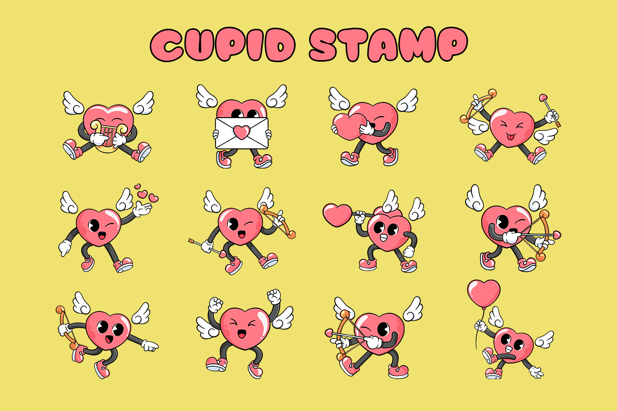 Cupid Love - Retro Cartoon Stamp, a Brush Add-On by Pixel Picasso Studio (Photo 2 of 11)