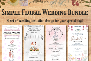 Simple Floral Wedding Bundle, an Invitation Template by WynterLife Studio