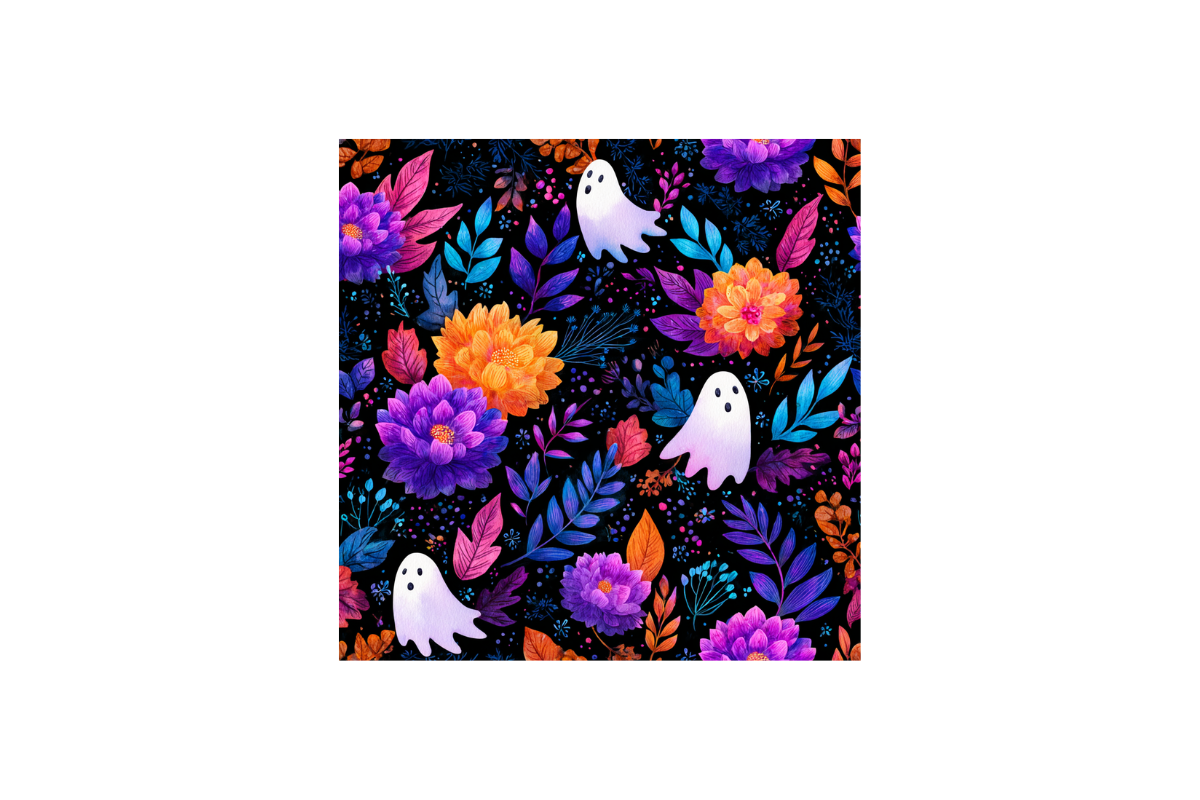 Halloween Floral Fall Ghost Images, a Wallpaper Graphic by PcuDesigns Illustrations (Photo 3 of 3)