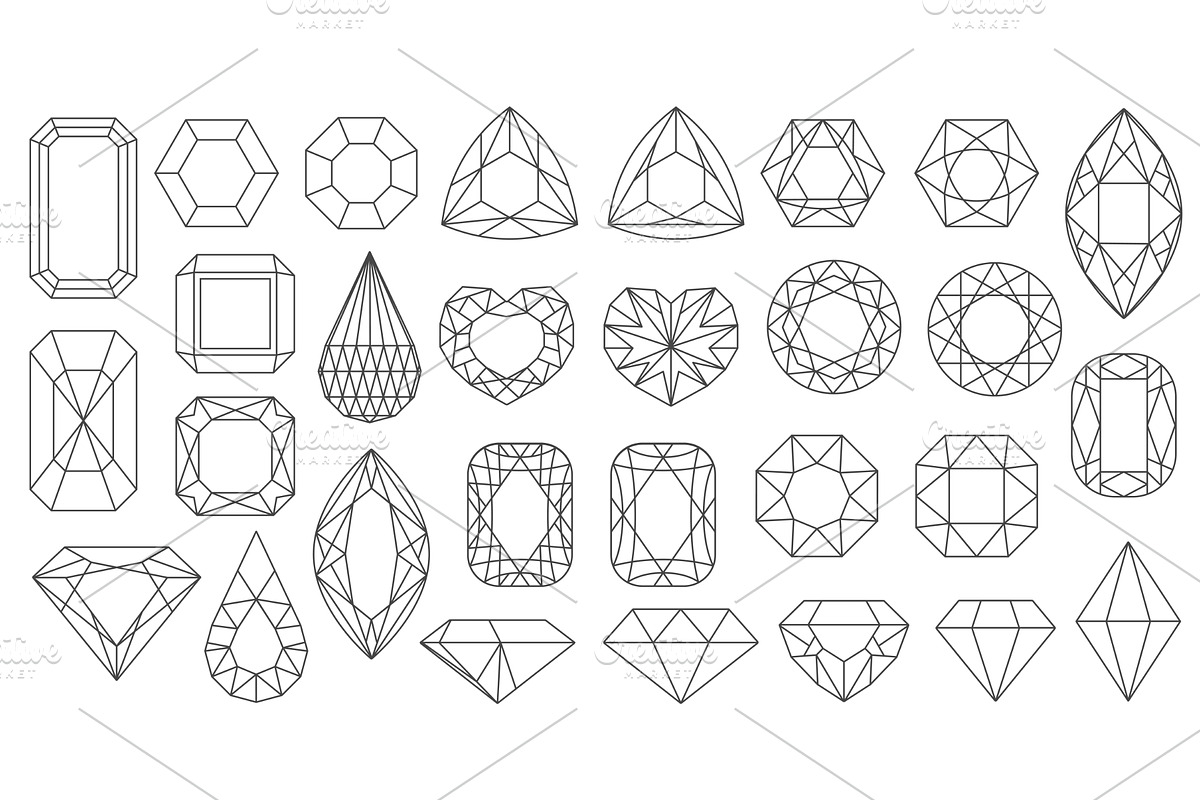 Diamond line doodle gemstone shapes, an Illustration by Lemberg Vector