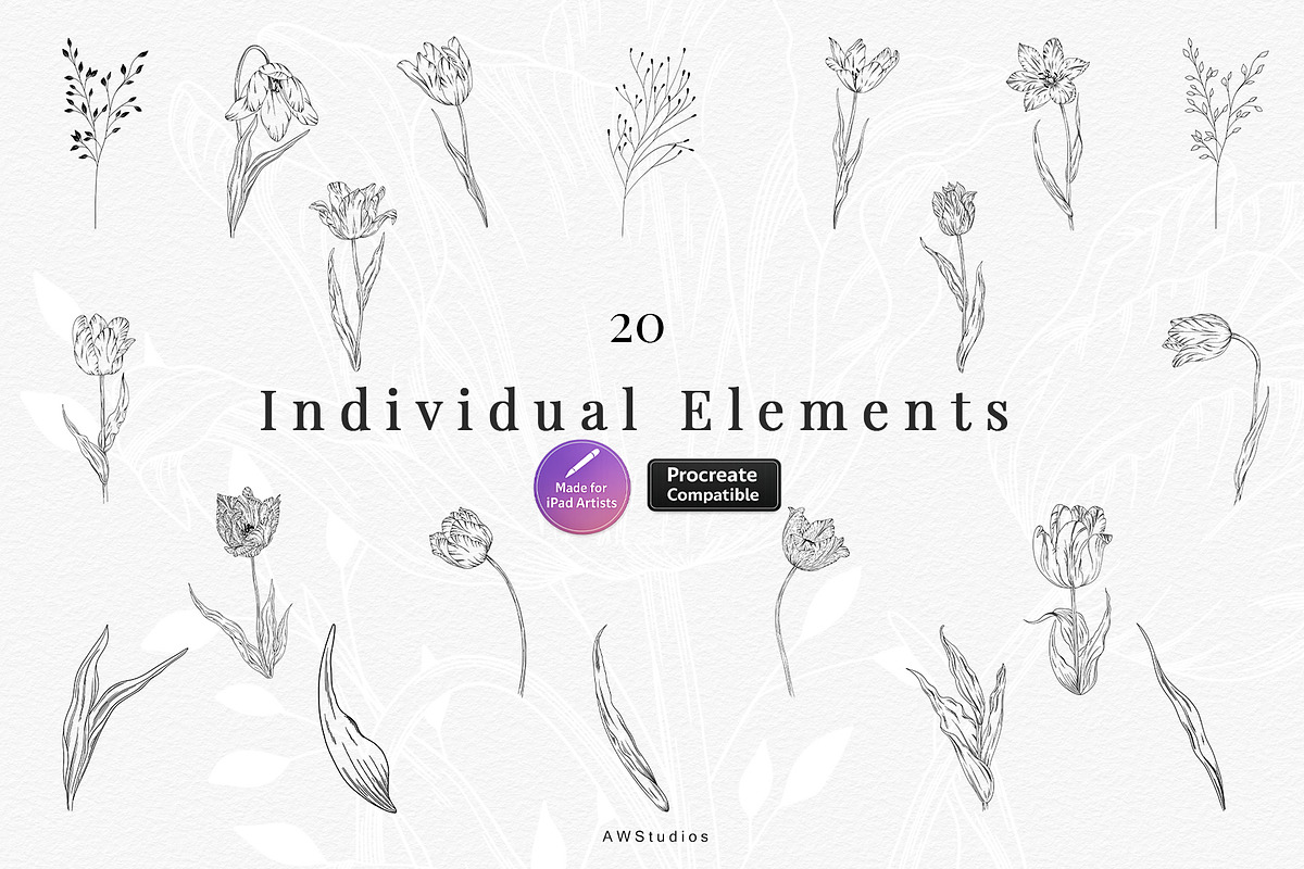Procreate Flower Stamps Pack, a Brush Add-On by AW Studios (Photo 5 of 7)