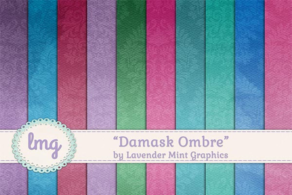 Damask Ombre Scrapbook Papers, a Pattern Graphic by Lavender Mint Graphics (Photo 1 of 2)