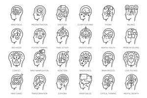 Mental health and psychology icons, a Healthcare Illustration by Vector Tradition