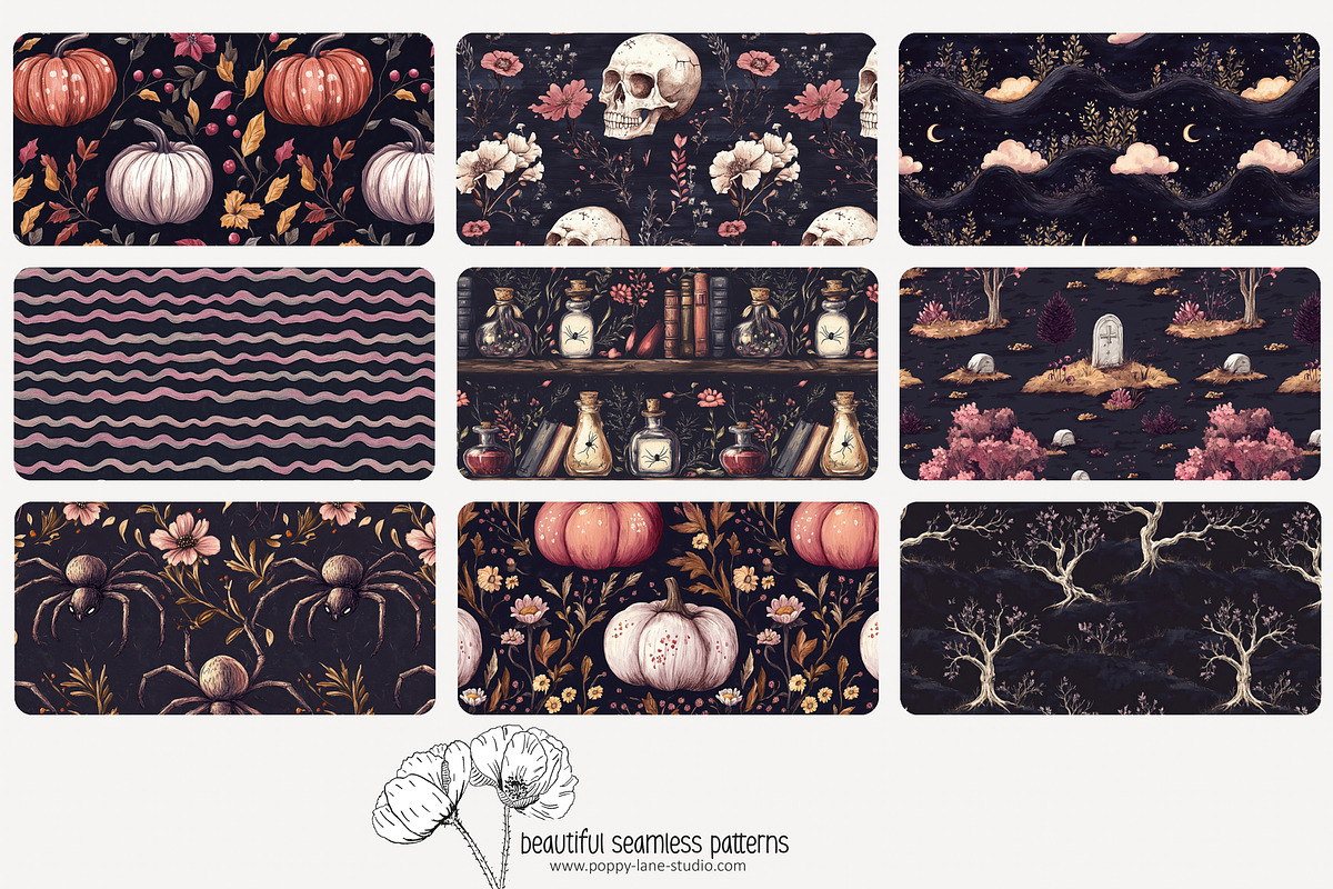 70 purple Halloween seamless pattern, a Pattern Graphic by Poppy Lane Studio (Photo 4 of 10)