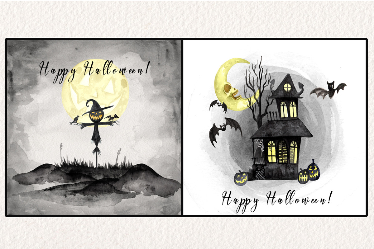 Watercolor Halloween Village Set, a Decorative Illustration by Dapper ...