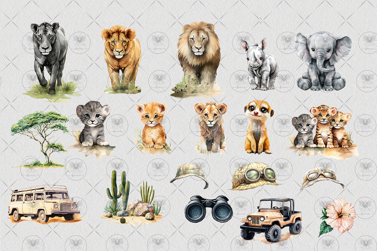 Safari  Animals Watercolor Clipart, an Illustration by BigCakeBee (Photo 3 of 4)
