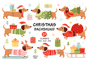 Christmas Dachshund Dog, an Animal Illustration by JulzaArt (Thumbnail 1 of 6)