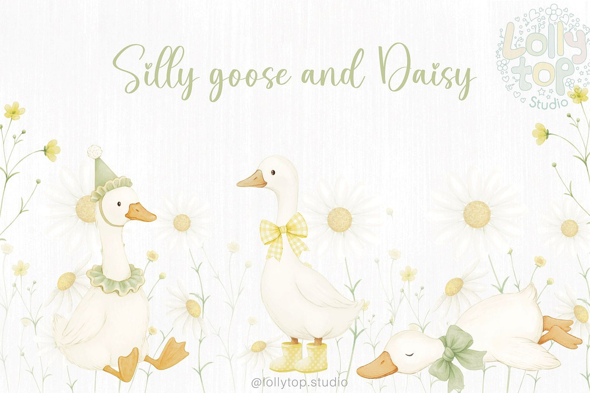 Silly goose and daisy - clipart, an Animal Illustration by Lolytop Studio (Photo 1 of 4)
