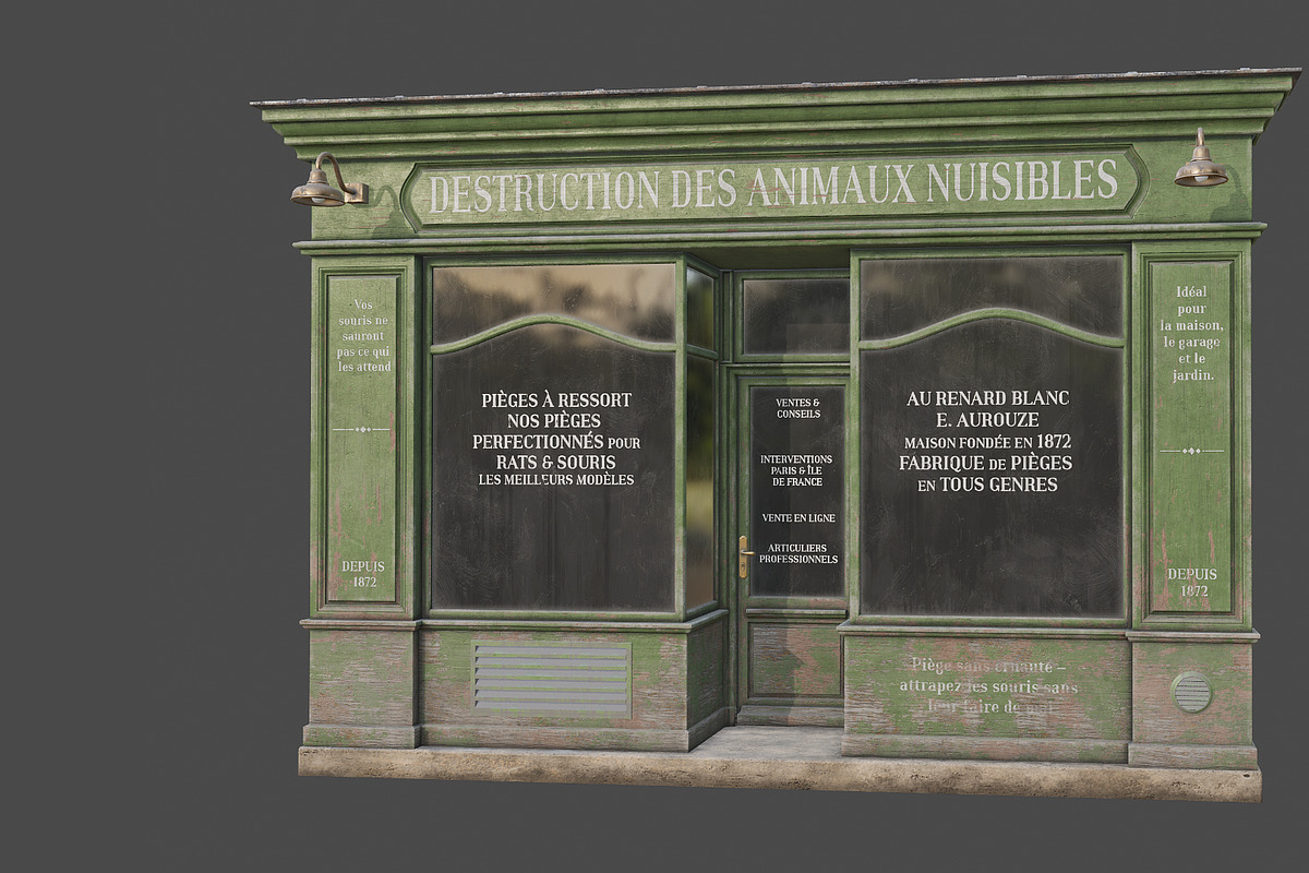 Parisian green vintage storefront, an Architecture 3D Model by happy brush (Photo 3 of 13)