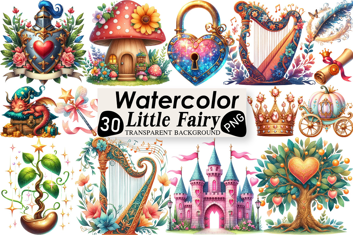 Watercolor Little Fairy Tale Clipart, an Illustration by Black Bird Studio (Photo 1 of 6)