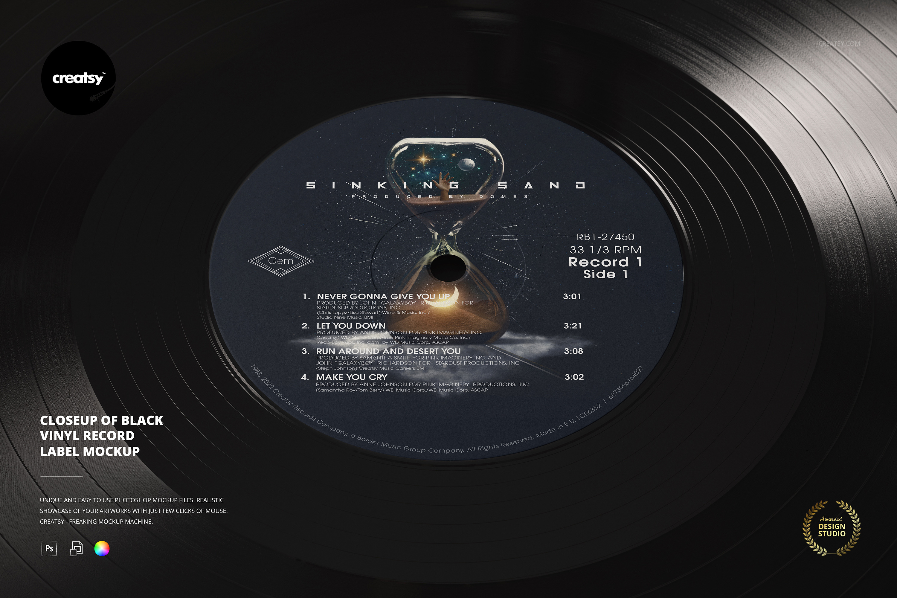 Closeup Vinyl Record Label Mockup, a Merchandise Mockup by creatsy5