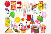 Watercolor Birthday Clipart, Party, an Object Graphic by Paulaparaula (Thumbnail 2 of 3)