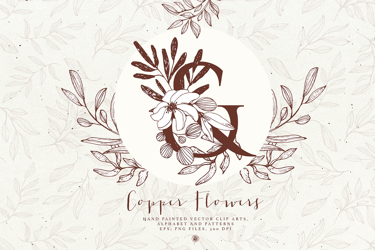 Copper Flowers with Alphabet, a Decorative Illustration by Bloomart Studio (Photo 1 of 8)