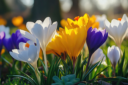 Field with different spring flowers and sunlights, a Nature Photo by AlyaAnd